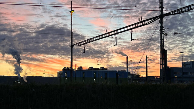 construction site at sunset