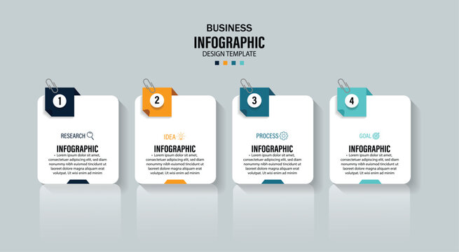 Presentation business infographic template vector. Business Infographic with note paper design vector. 4 step infographic diagram. Vector infographic template. Infographics for business concept. 