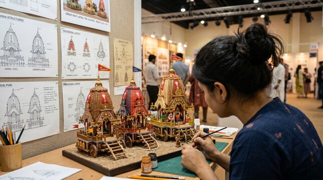 Professional Architect Working on Rath Yatra Exhibition Model