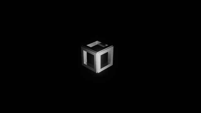 Abstract Geometric Motion Graphic of a White Cube Splitting into Parts and Joining.