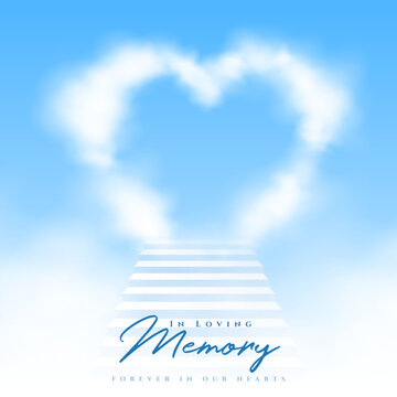 in loving memory funeral card stairway leading to heart shaped cloud design