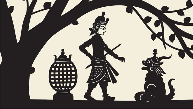 Shadow Puppet Silhouette Scene Illustration Vector Design Template