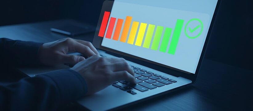 User creating secure password with strength meter on laptop, highlighting strong credentials, account protection and cybersecurity.automation, cloud computing, cybersecurity.
