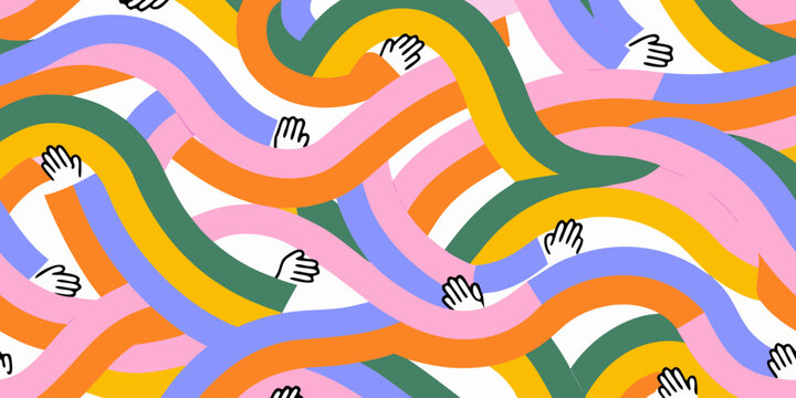 Colorful abstract wave pattern with hands modern illustration in vibrant overlapping shapes high quality professional
