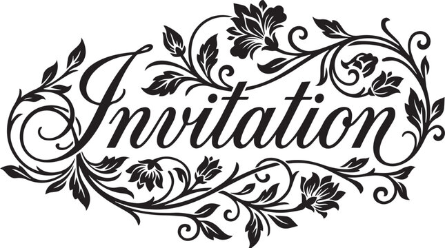 Black Ink Invitation Calligraphy with Botanical Flourish in Minimalist Style