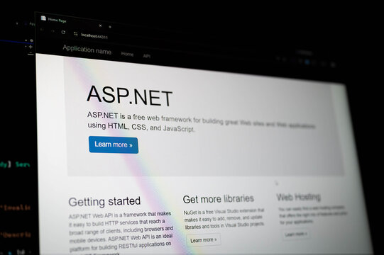 Bangkok, Thailand - May 2026: ASP.NET web application interface displayed on computer monitor in development environment, illustrating Microsoft web framework technology and software development.
