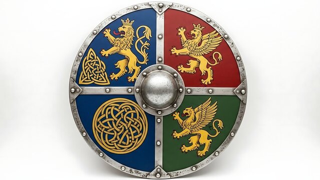 Round Viking Shield with Mythical Creatures and Celtic Knots.