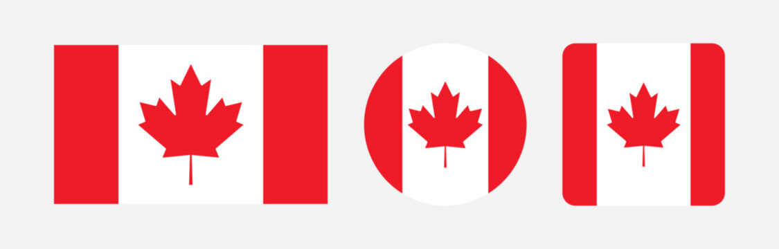 Set of canada flag icons in different shapes