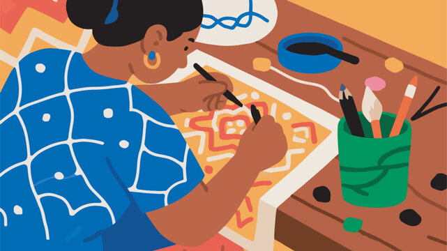 Illustration Of The Batik Making Process, Craftsmen At Work Vector Design Template