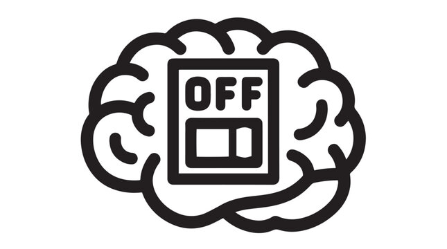 Conceptual illustration shows a human brain with an 'OFF' switch, symbolizing mental shutdown, rest, or focus