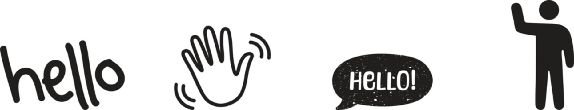 Hello icon set vector symbol communication greeting message speech interface social contact emoji welcome sign flat design isolated collection group modern digital application element.