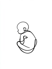 Obraz premium A single line drawing shows a baby in a fetal position, representing deep emotion and medical themes with a clean black and white design.