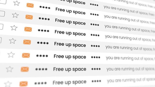 Email notification about free up space animation isolated on white background