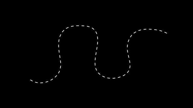Scavenger hunt map treasure dash line animation isolated on black background