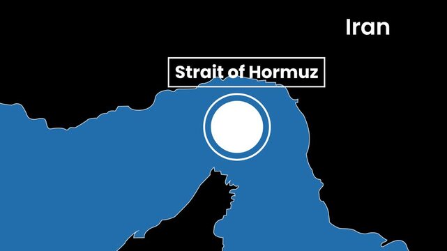 Strait Of Hormuz Geographic World Map Animation isolated on black background