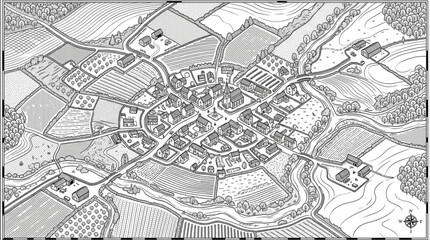 Obraz premium Vintage Map of a Rural Village and Surrounding Farmland.
