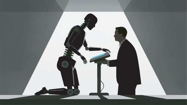 Illustration Of A Robot Assistant That Helps Humans Vector Design Template