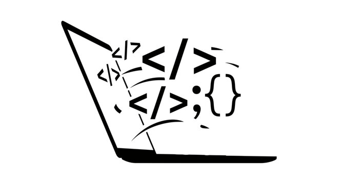 Minimalist Vector Laptop with Programming Code Symbols for Web Development and Software Engineering Concept