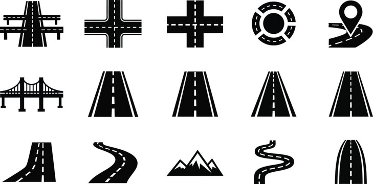 Modern road and highway symbols icon set Vector