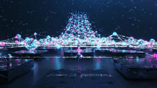 Abstract Digital Network Data Flow, Futuristic Technology, AI Network Connections, Big Data
