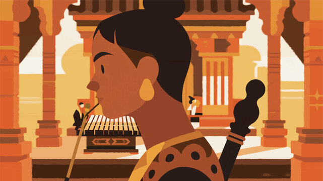 Illustration Of Traditional Gamelan Music Performance, Cultural Nuances Vector Design Template