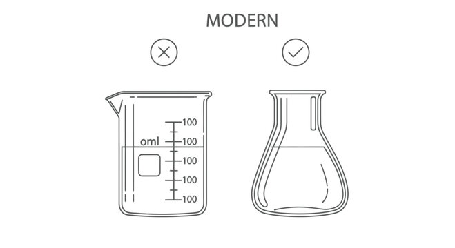 Modern Science Laboratory Glassware Comparison Featuring Beaker and Erlenmeyer Flask with Selection Icons