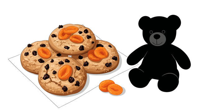 Cookies with dried apricots and chocolate chips with teddy bear