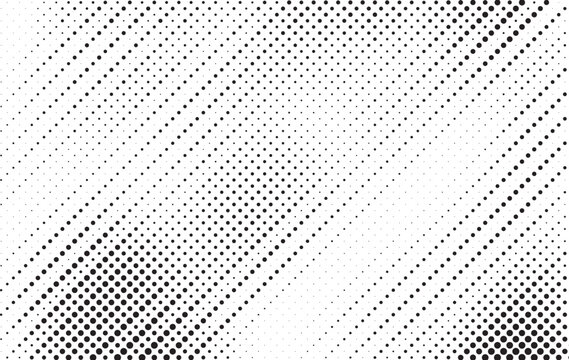 Black and White Square Dots Background. Diagonal, oblique, slanting dots lines, stripes geometric vector pattern. Abstract halftone texture and background. Vector illustration.