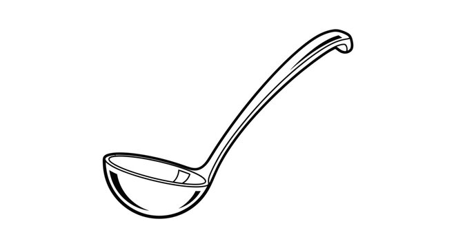Black and white illustration of a kitchen ladle on white background