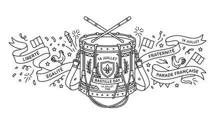 Hand drawn illustration of a military drum for Bastille Day celebration. © Mbah Ginah