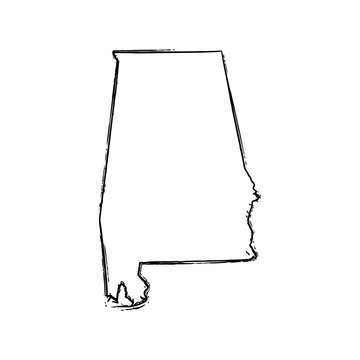 Simple black and white outline of the state of alabama usa