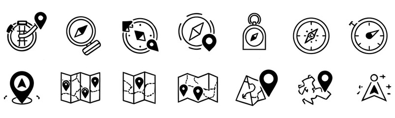 Collection of nautical symbols and maritime signage in black and white © MdAtiqur