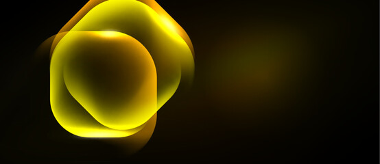 Naklejka premium Abstract golden layers overlap, creating luminous effect. Dark background emphasizes bright shapes, suggesting energy, motion.