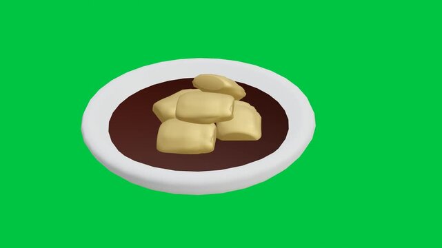 Rotating Pempek Palembang Indonesian Fish Cake 3D Low Poly Animation on Green Screen