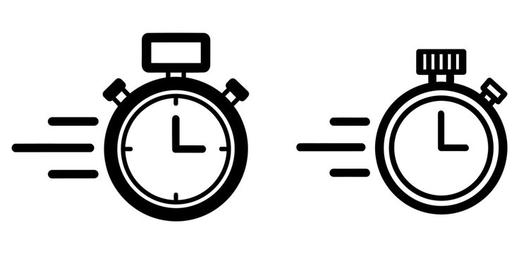 Stopwatch and pocket watch icons with motion lines