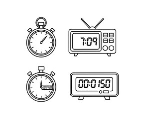 Fototapeta premium A line drawing of various time keeping devices including a stopwatch and digital clocks