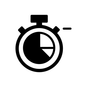 A black and white icon of a stopwatch with a pie chart on its face