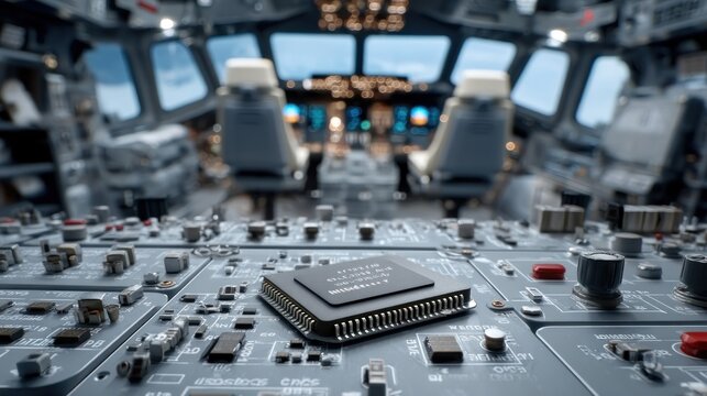Advanced Avionics Circuit Board Inside Modern Airplane Cockpit