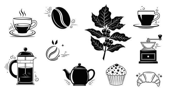 Coffee and baking elements vector set food and drink illustrations