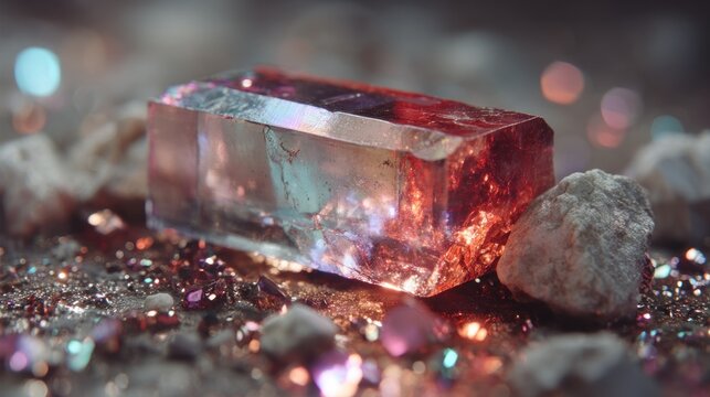 Vibrant Crystal Stone Shimmering with Multicolor Reflections on Sparkling Ground
