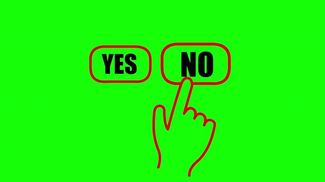 Yes No Choice Buttons with Hand Cursor on Green Screen Background Animation