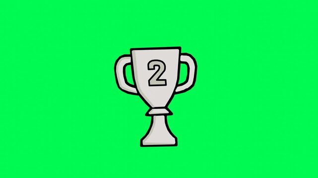 Shaking Second Place Silver Trophy Cup Cartoon Animation on Green Screen Background