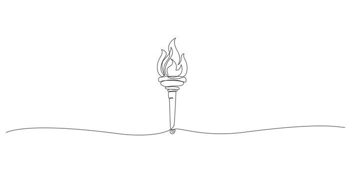 Single line art illustration of a burning fire or flame isolated on a white background.