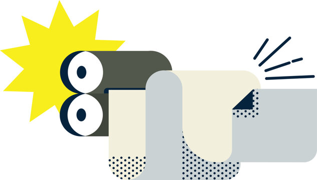 Creative vector icon of offset printing machine with paper rolls and halftone details