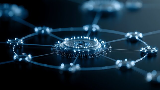 central monitoring hub connected to surrounding cyber network, security monitoring concept