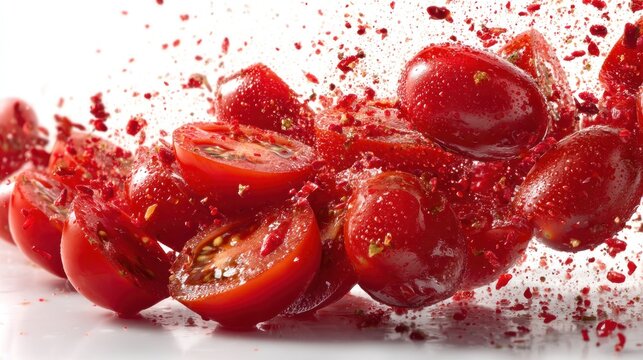 Juicy Red Cherry Tomatoes Splashed in Motion
