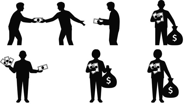 Money transaction people silhouettes flat vector illustration business finance payment concept artwork design