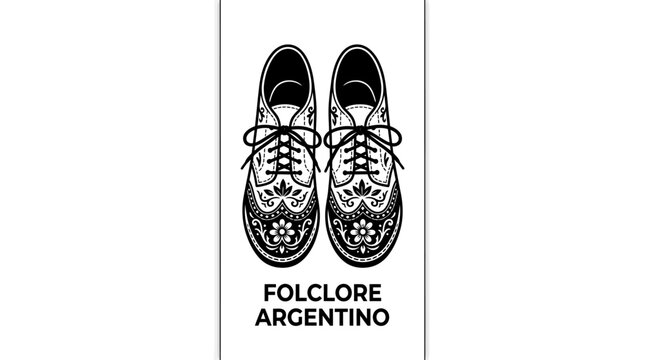 Pair of traditional Argentine folklore shoes with ornate floral engravings.