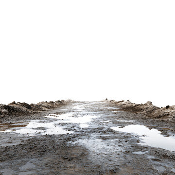 High-Quality Mud Surface Wet Soil Puddles Isolated White Background Photo