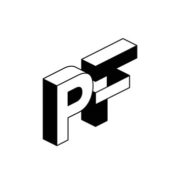 Black and white 3D design with bold geometric letters forming "P2" in a minimalistic style